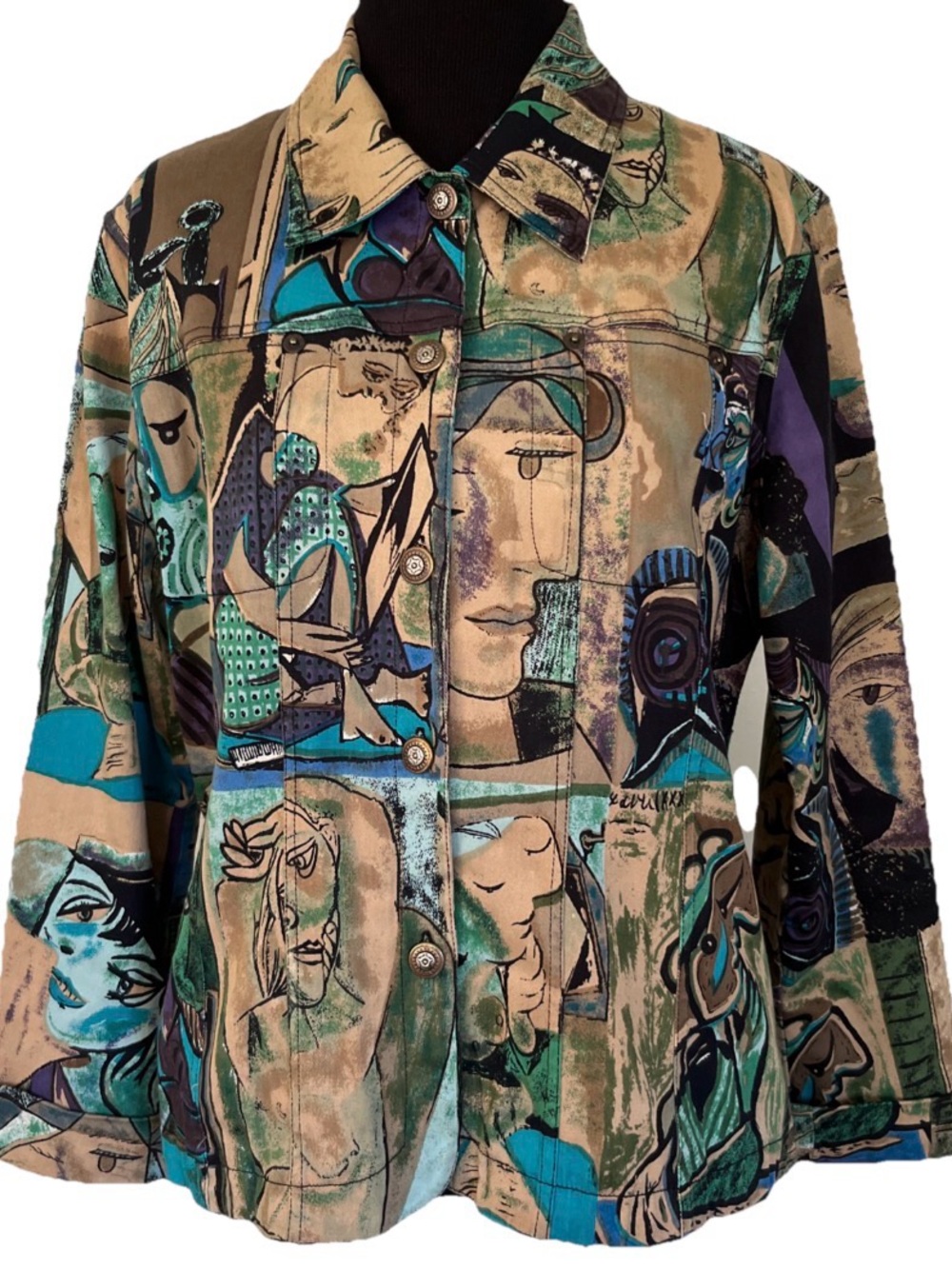 Retro Pop Art Picasso Art to Wear Abstract Statement Jacket Women Cubist